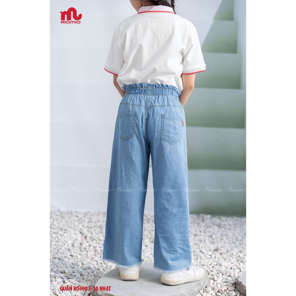 Quần jean bé gái ống rộng RIOMIO size 21-42kg, ống tua rua style Hàn Quốc chất jean USA  không phai màu RO690
