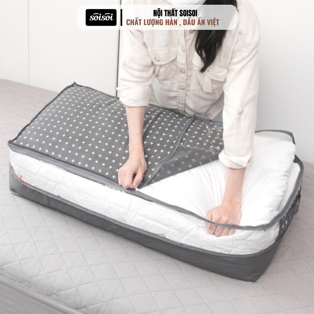 Túi đựng chăn màn quần áo 2 tầng size lớn Ollyhome, Túi đựng chăn màn đa năng chất liệu vải không dệt chống thấm nước