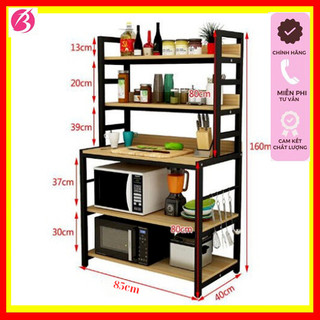 [có Hỏa tốc] Kệ để lò vi sóng, kệ bếp 5 tầng sắt sơn tĩnh điện, gỗ mdf , dễ lắp ghép, kệ để xong nồi 3-4 tầng
