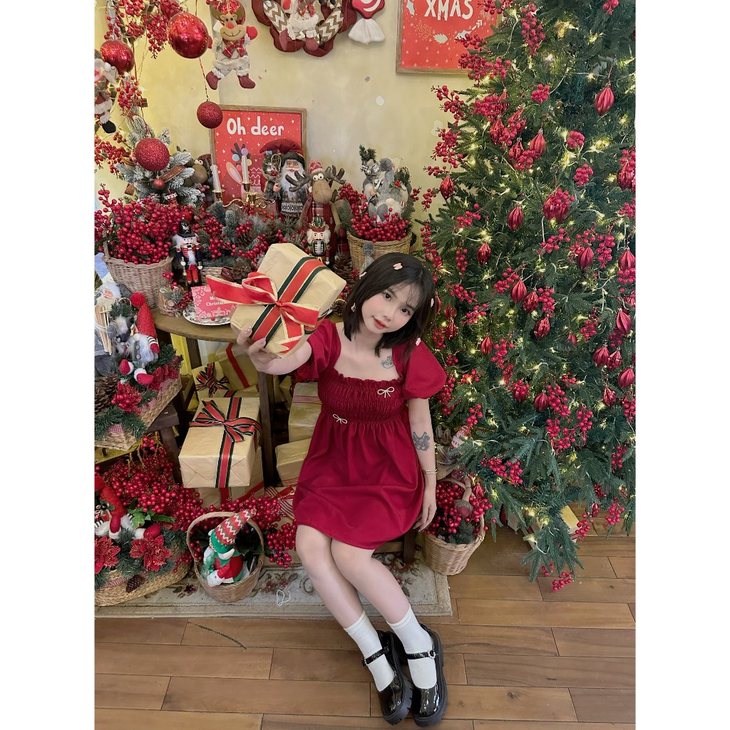 Có Bigsize Đầm BabyDoll dáng ngắn Tặng quần và 2 cài nơ đá