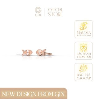Hoa tai bạc 925 Gix Jewel mạ vàng hồng đính đá Moissanite con cá SPGBT96