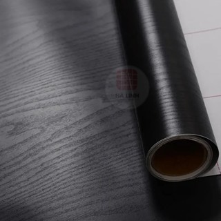 Decal giả gỗ màu đen nhám chống thấm nước, giấy dán tường vân gỗ sẵn keo dán bàn tủ kệ khổ 1.2mx0.5m