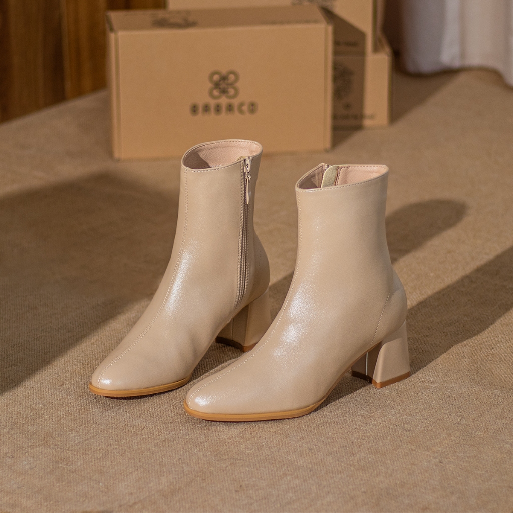 Bốt nữ cổ lửng cao gót Midi Ankle Boots gót vuông 6p khóa cạnh lót lông dáng lửng bAimée & bAmor - MS1712