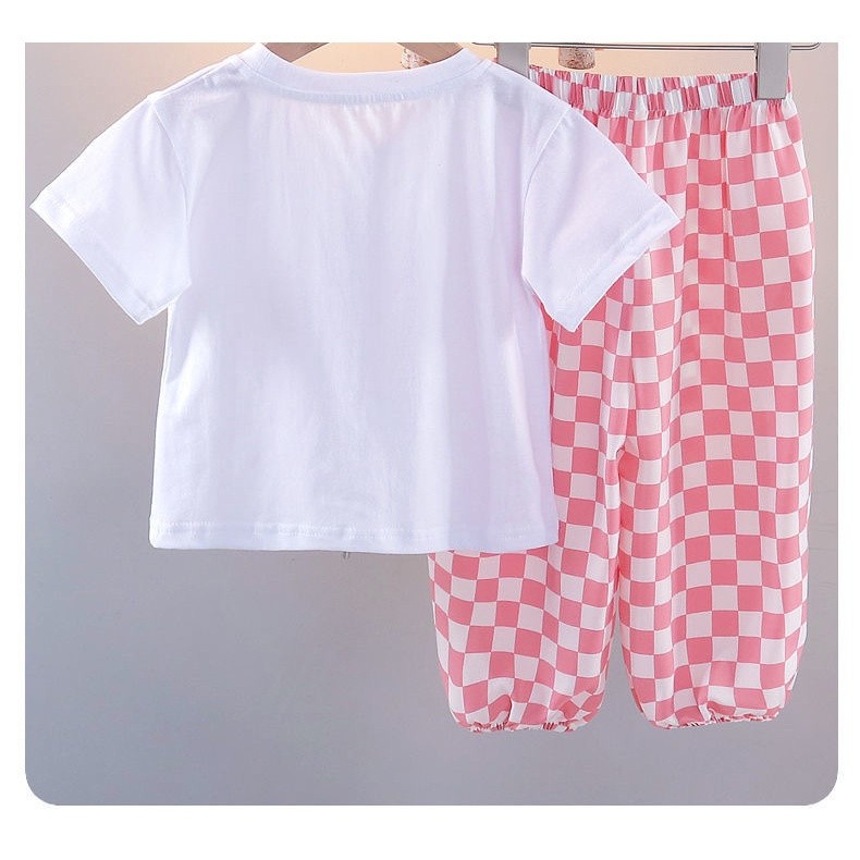 Bộ quần áo mùa hè bé gái 18-42kg,Set cộc tay thêu gấu BEARS cho bé chất liệu cotton chính phẩm thấm hút mồ hôi