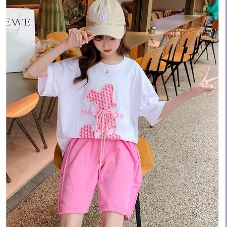 Bộ quần áo mùa hè bé gái 18-42kg,Set cộc tay thêu gấu BEARS cho bé chất liệu cotton chính phẩm thấm hút mồ hôi