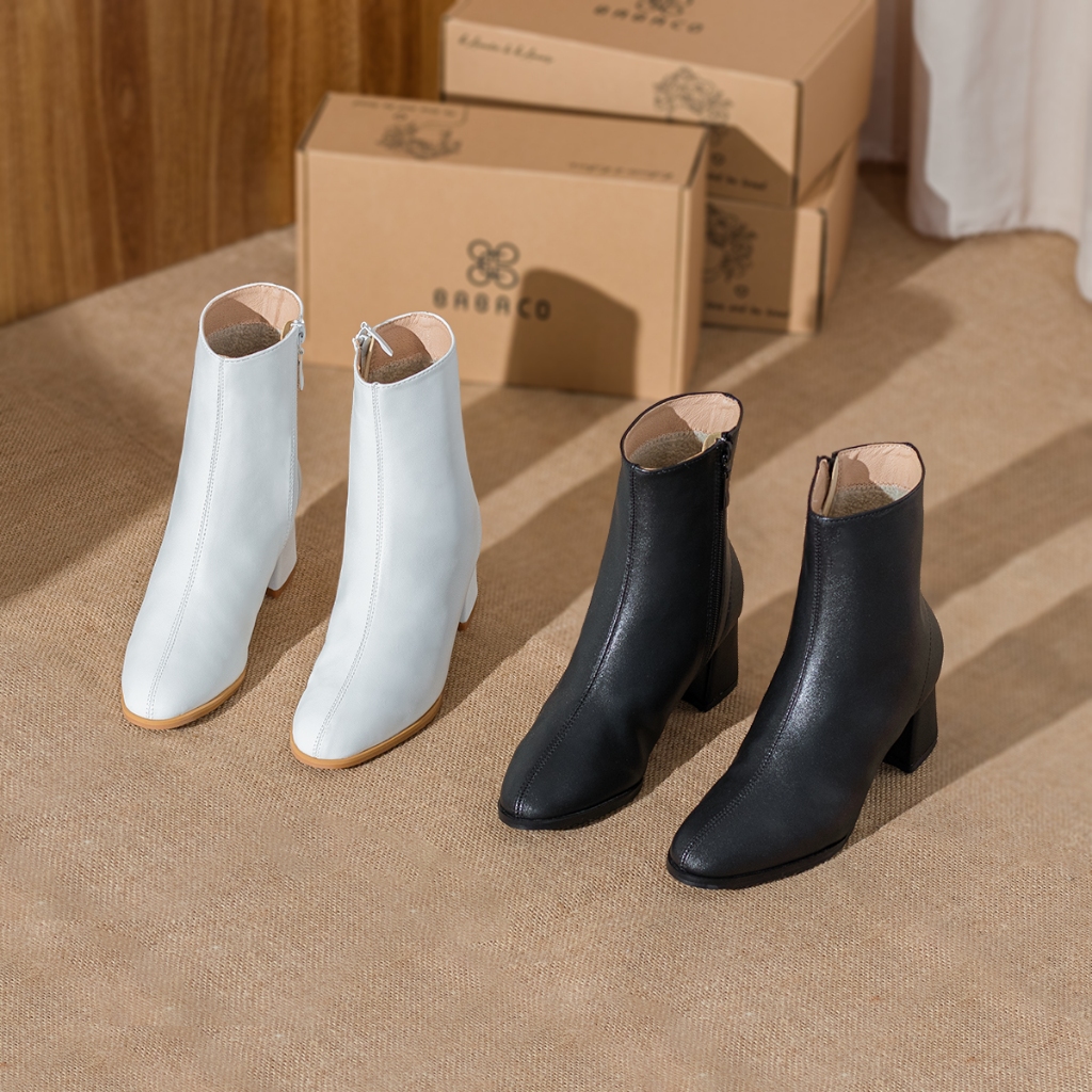 Bốt nữ cổ thấp cao gót Midi Ankle Boots gót vuông 6p khóa cạnh lót lông dáng lửng bAimée & bAmor - MS1712