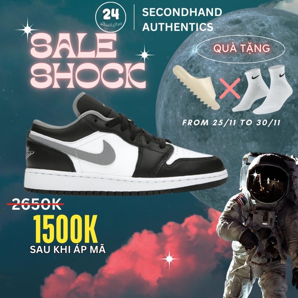 Giày Air Jordan 1 Low Smoke Grey V3 thể thao nam nữ, Jordan 1 FullBox Secondhand Auth 95%-98%- 2Hand4You