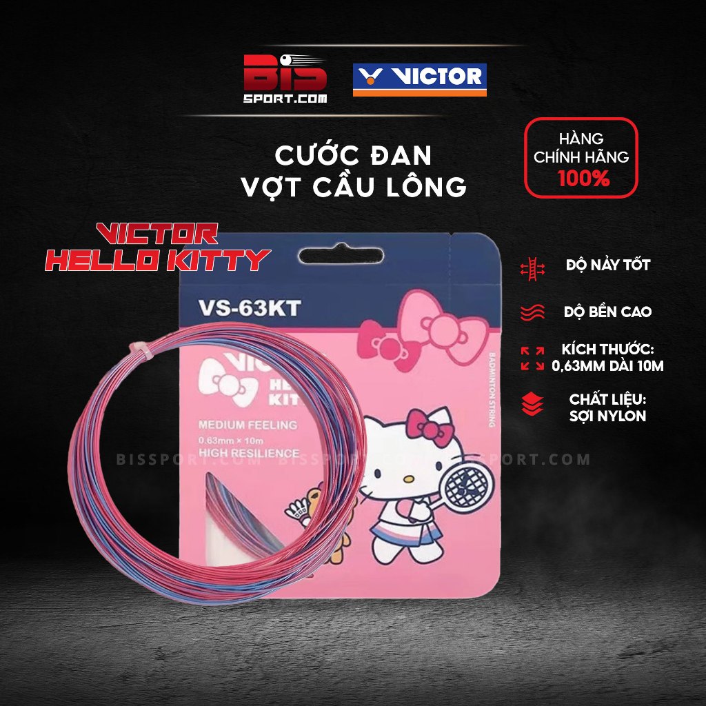 Dây Đan Vợt Cầu Lông Victor Hello Kitty VS-63KT Hồng Chính Hãng - Dài