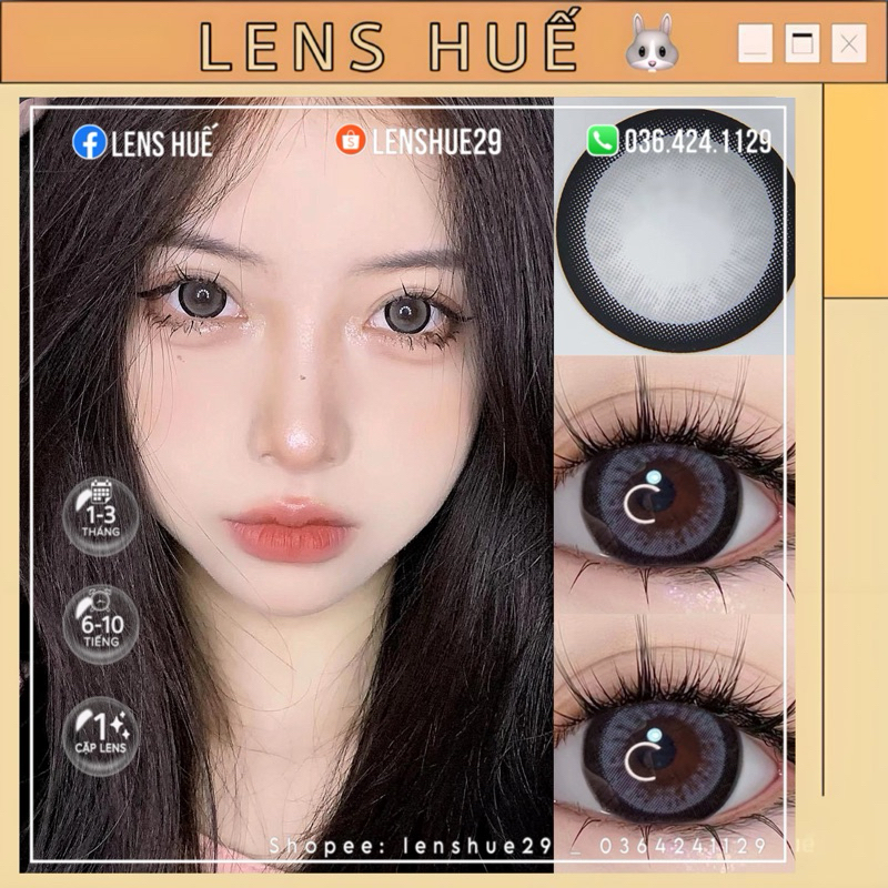 Kính áp tròng - LENS xám SAKURA GRAY viền đen GIÃN TO hạn sử dụng 12 tháng - Lens Huế🐰