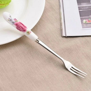 Dĩa cán sứ hoa ăn hoa quả đồ ăn nhẹ trái cây nĩa inox