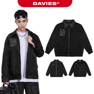 Áo khoác nam nữ local brand DAVIES cổ bẻ màu đen vải kaki, dù 2 lớp form rộng Classic Jacket