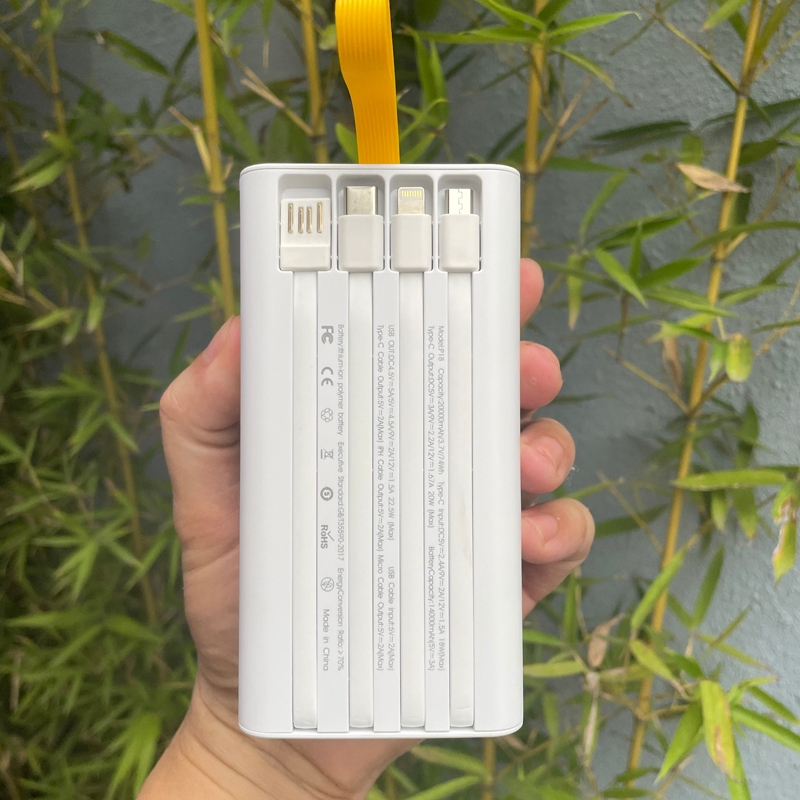 Pin dự phòng sạc nhanh PHANTOM P18 20000mAh tích hợp 4 cáp sạc QC 22.5 và PD 20W - 10 đèn led 4 chế độ
