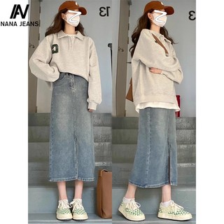 Chân váy dài ulzzang chân váy bò dài xẻ chân váy chữ a xẻ tà nữ