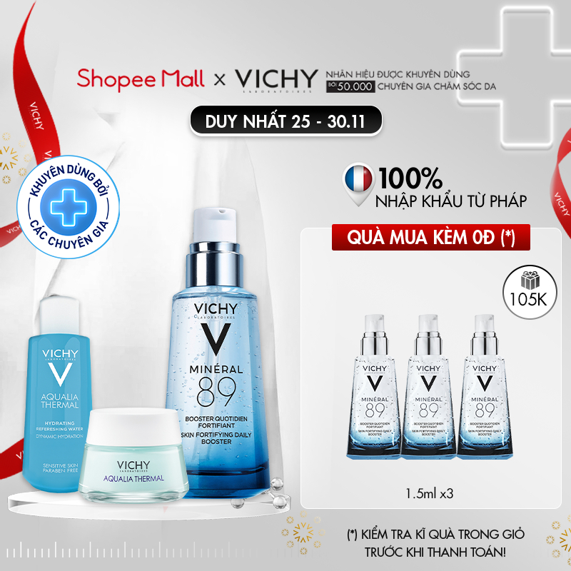 Bộ sản phẩm làm mềm da, phục hồi chuyên sâu và dưỡng ẩm giúp da sáng khoẻ Vichy Mineral 89