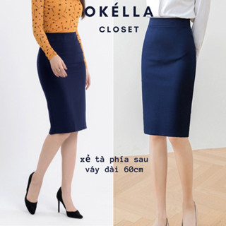 Chân váy công sở nữ màu xanh than và đen, chân váy bút chì Umi ôm dáng xẻ tà sau 9999 Okélla