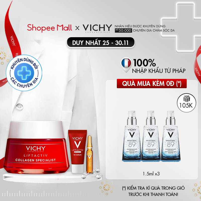 Bộ sản phẩm giảm thâm nám, đốm nâu và dưỡng da, ngừa lão hoá ban ngày Vichy Liftactiv Collagen Specialist