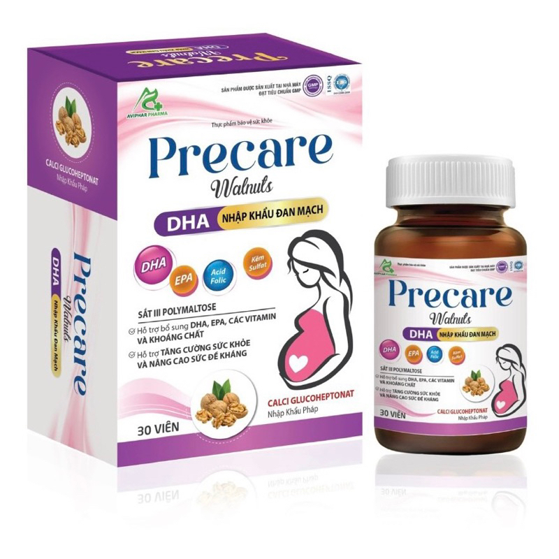 Combo hoàn hảo mẹ bầu Precare chiết xuất Óc chó, DHA, Vitamin E nhập khẩu từ Đức
