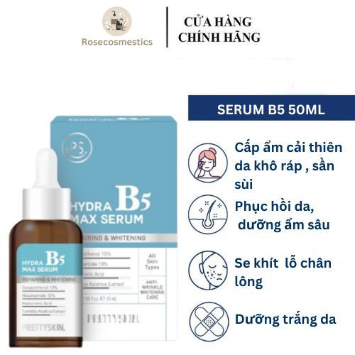 Serum Phục Hồi Dưỡng Trắng B5 Prettyskin Hydra B5 Chống Lão Hóa, Se Khít Lỗ Chân Lông, Làm Dịu Da Cấp Ẩm 50ml