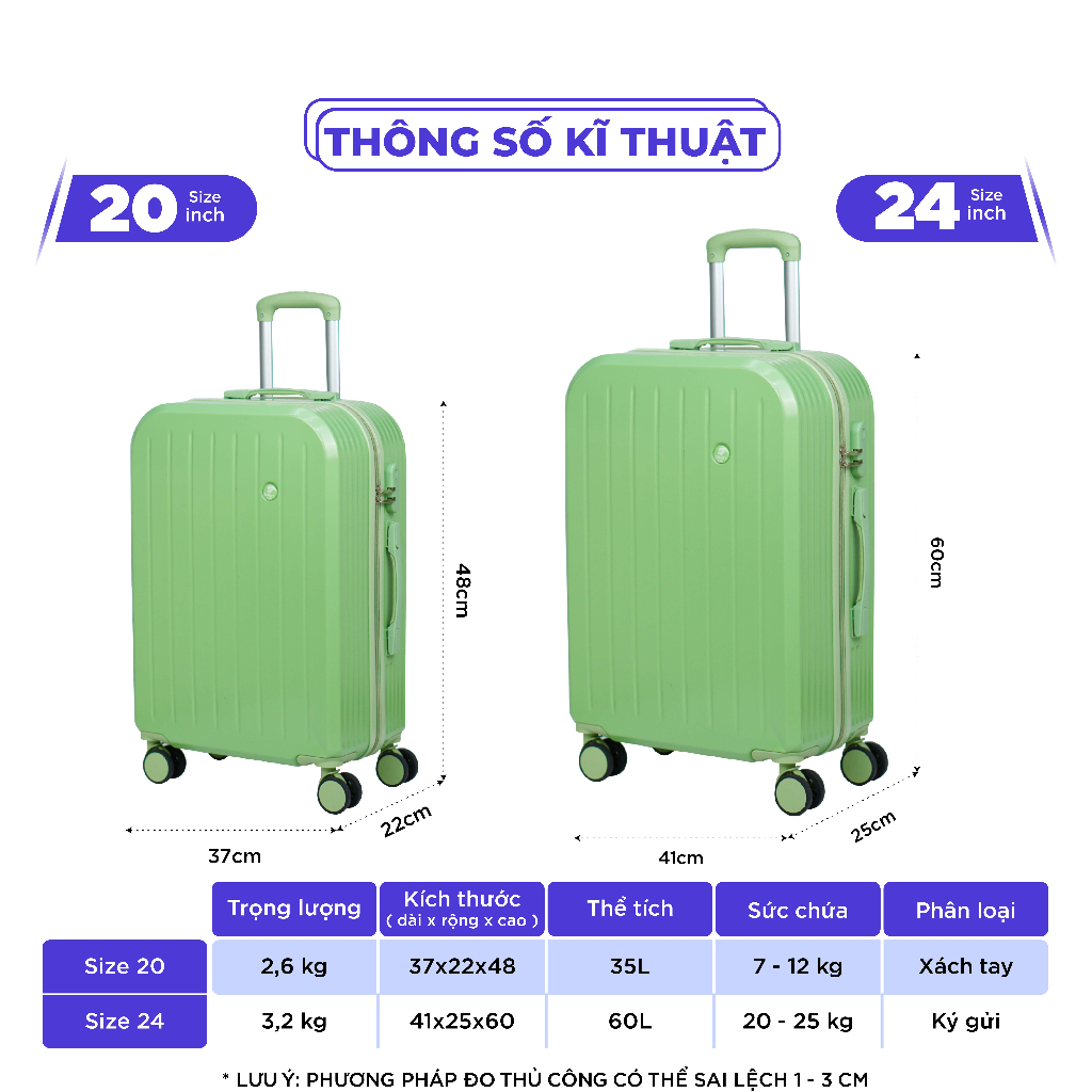 Vali du lịch SUNNY-SV07 vali kéo size 20/24, xách tay/kí gửi chính hãng chống va đập