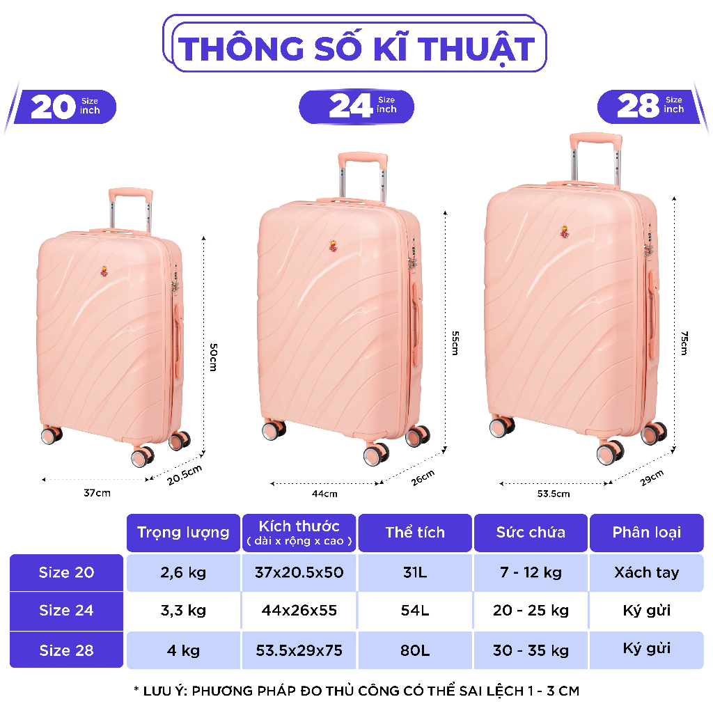 Vali du lịch SUNNY-PP11 vali size 20/24 inch, xách tay/kí gửi chống sốc