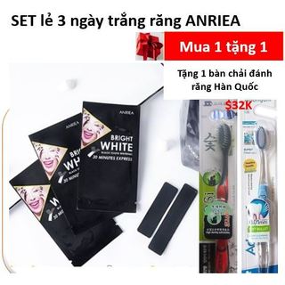 Set 3 miếng lẻ dán trắng răng Anriea than tre TẶNG 1 bàn chải đánh răng