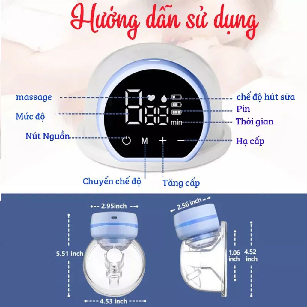 Máy Hút Sữa Không Dây Rảnh Tay Cao Cấp Máy Hút Sữa Đơn Massage Kích Sữa Máy Vắt Sữa Thông Minh Êm Ái Sạc Pin Tiện Lợi