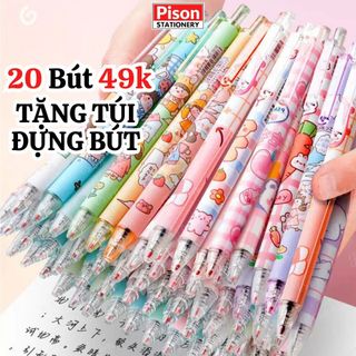 Combo 20 bút bi bấm mực gel hoạt hình Pison dễ thương mix màu ngẫu nhiên