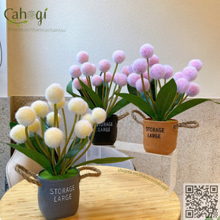 Hoa Giả - Chậu Hoa Để Bàn Cắm Sẵn Oải Hương Khuynh Diệp 25 Cm
