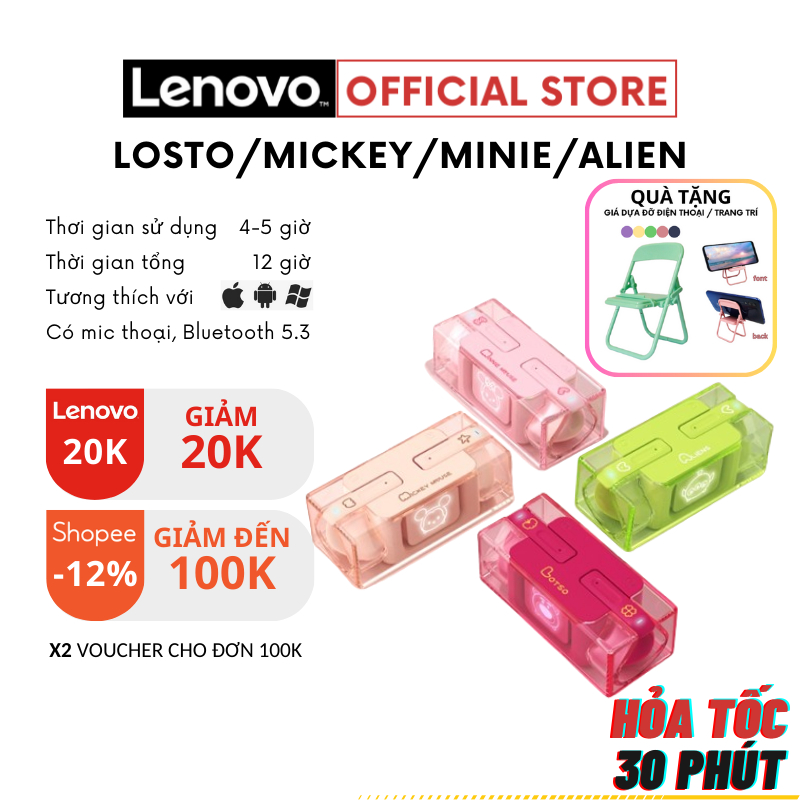 - Tai Nghe Bluetooth 5.3 Lenovo Disney DN03 Tsum Tsum - Tích hợp Micro - Chơi game - Âm thanh nổi