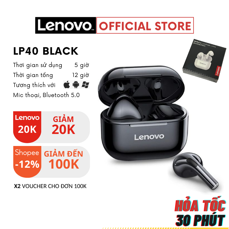 Tai nghe Bluetooth Lenovo LP40 - Chơi game - Có micro - Chống ồn - màu ĐEN