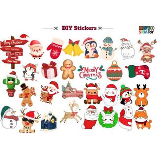 Combo 60 stickers tự cắt dán trang trí noel, giáng sinh, phụ kiện trang trí sổ tay