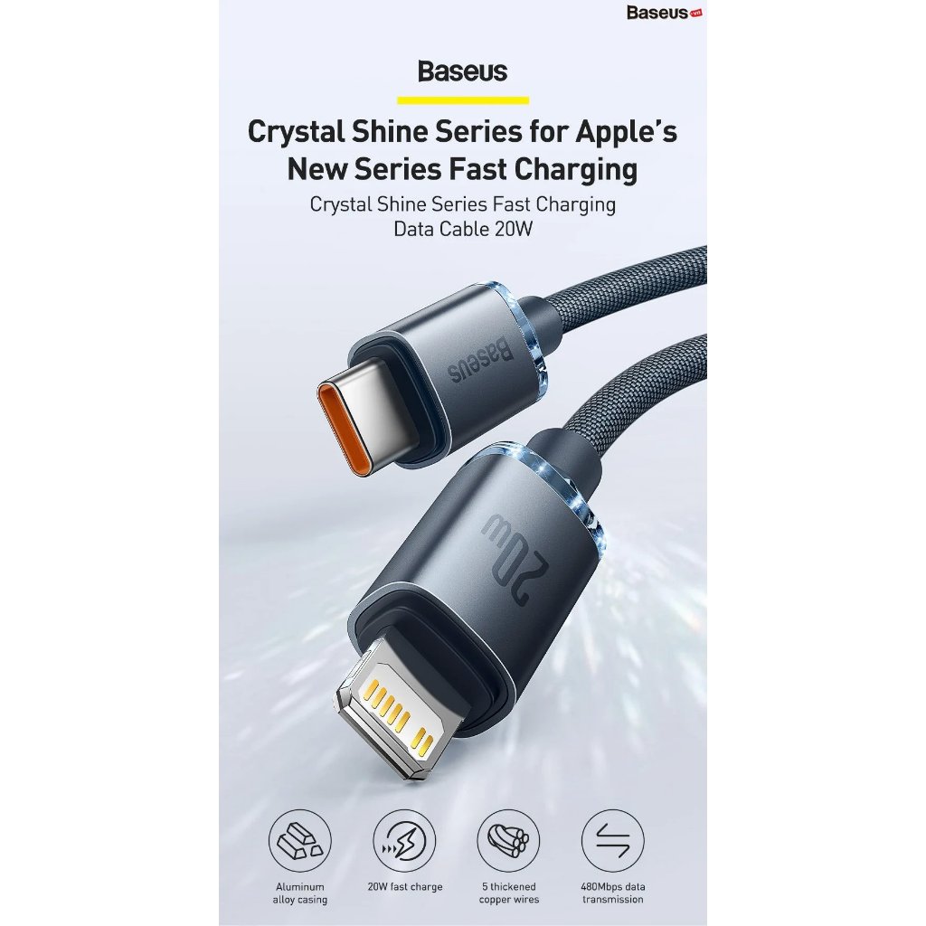 Cáp sạc nhanh Baseus Crystal Shine Type C to Light_ning PD 20W