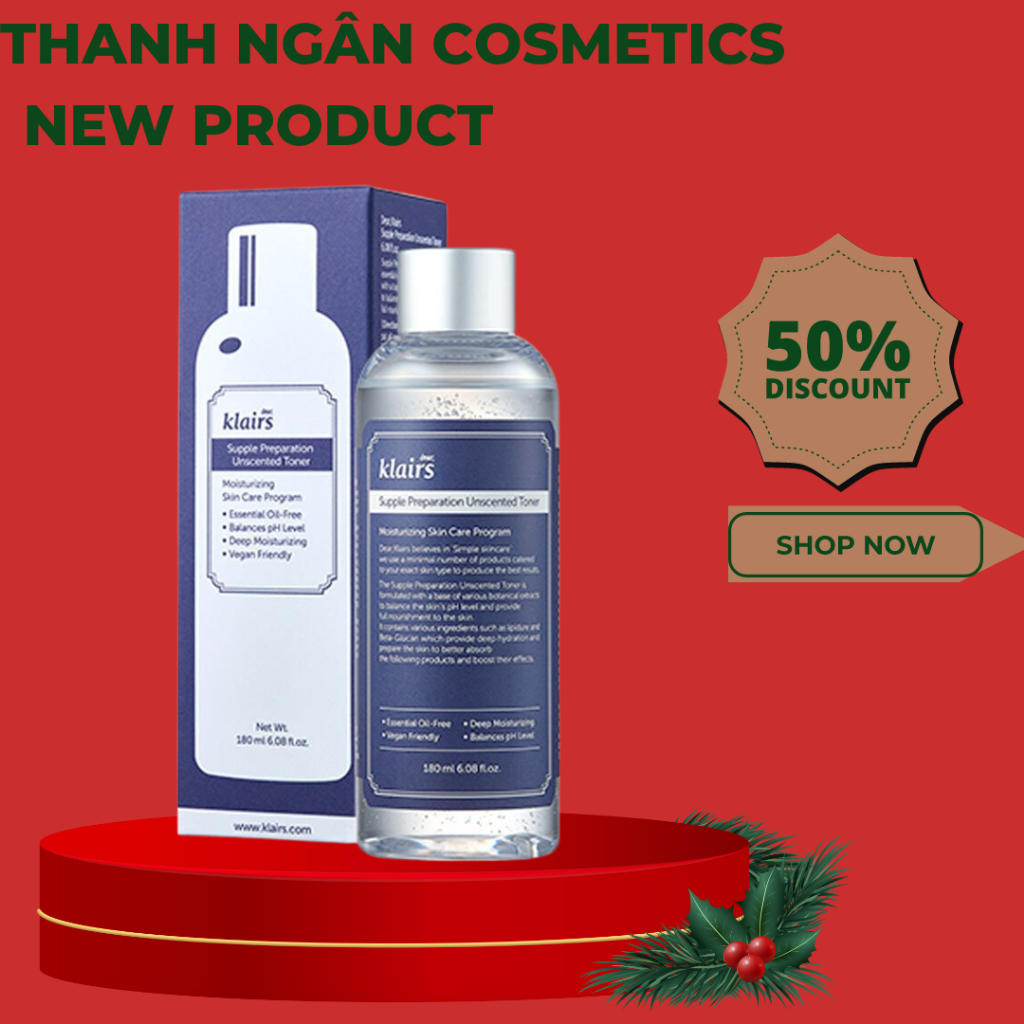 Toner Klairs, Nước hoa hồng Klairs 180ML không mùi dưỡng ẩm và làm mềm da chính hãng