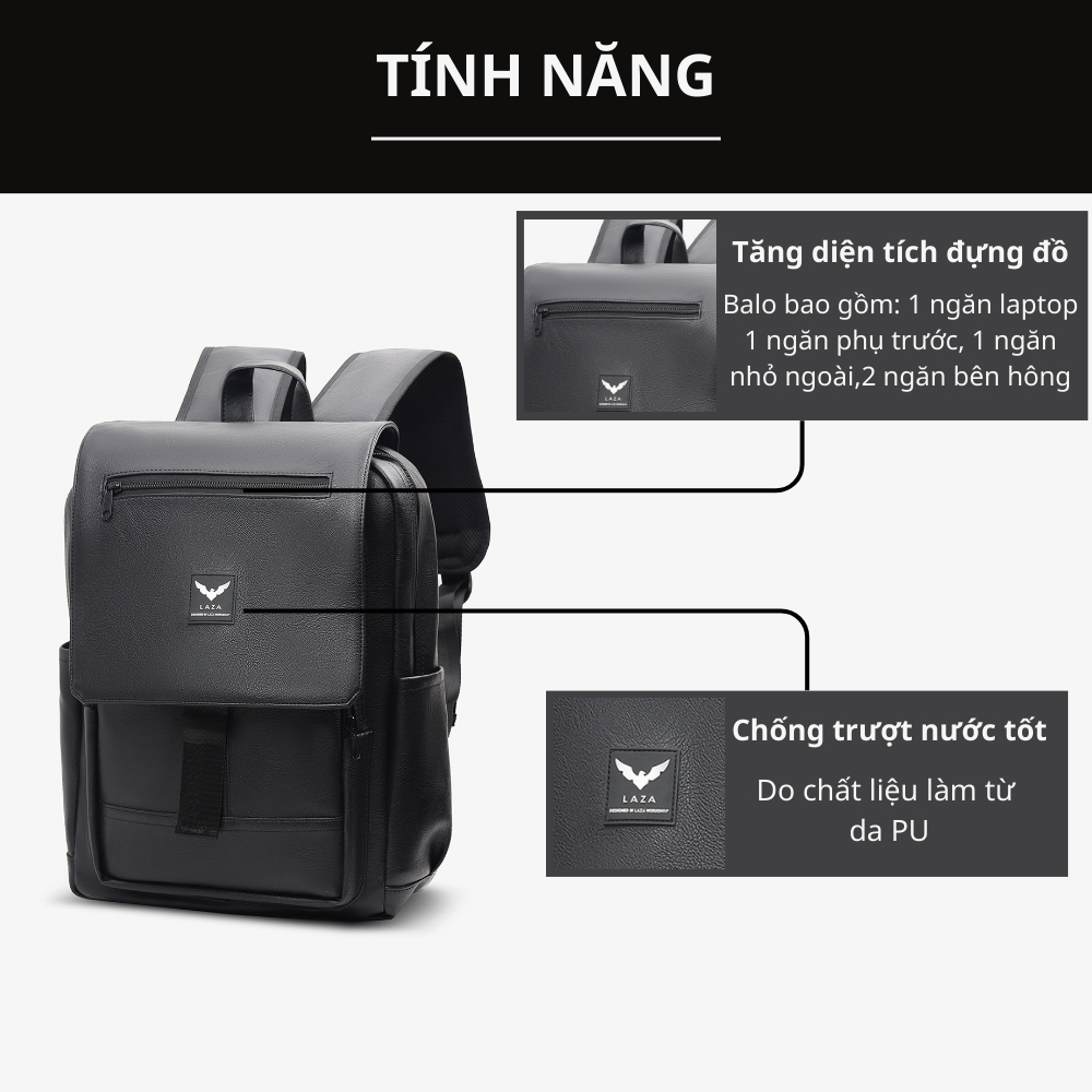 Balo laptop LAZA Lucer Backpack 553 - Hàng thiết kế Premium - Bảo hành TRỌN ĐỜI