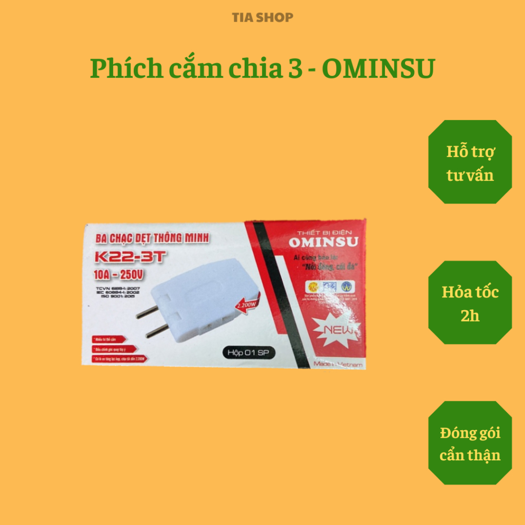 Phích cắm chia 3 Ominsu chịu tải 2200W