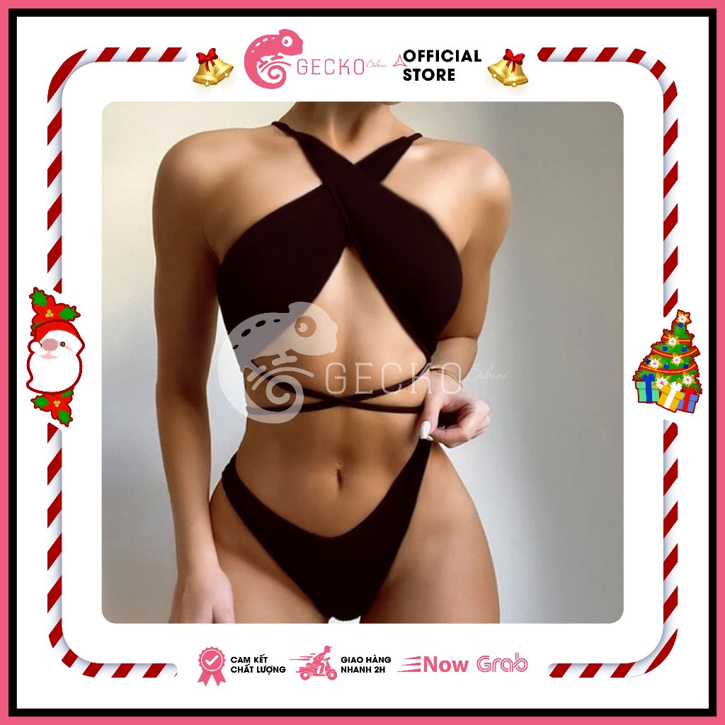 Bikini GECKO 1 Mảnh Xẻ Chéo Cổ Áo Bảng To 2M04-A