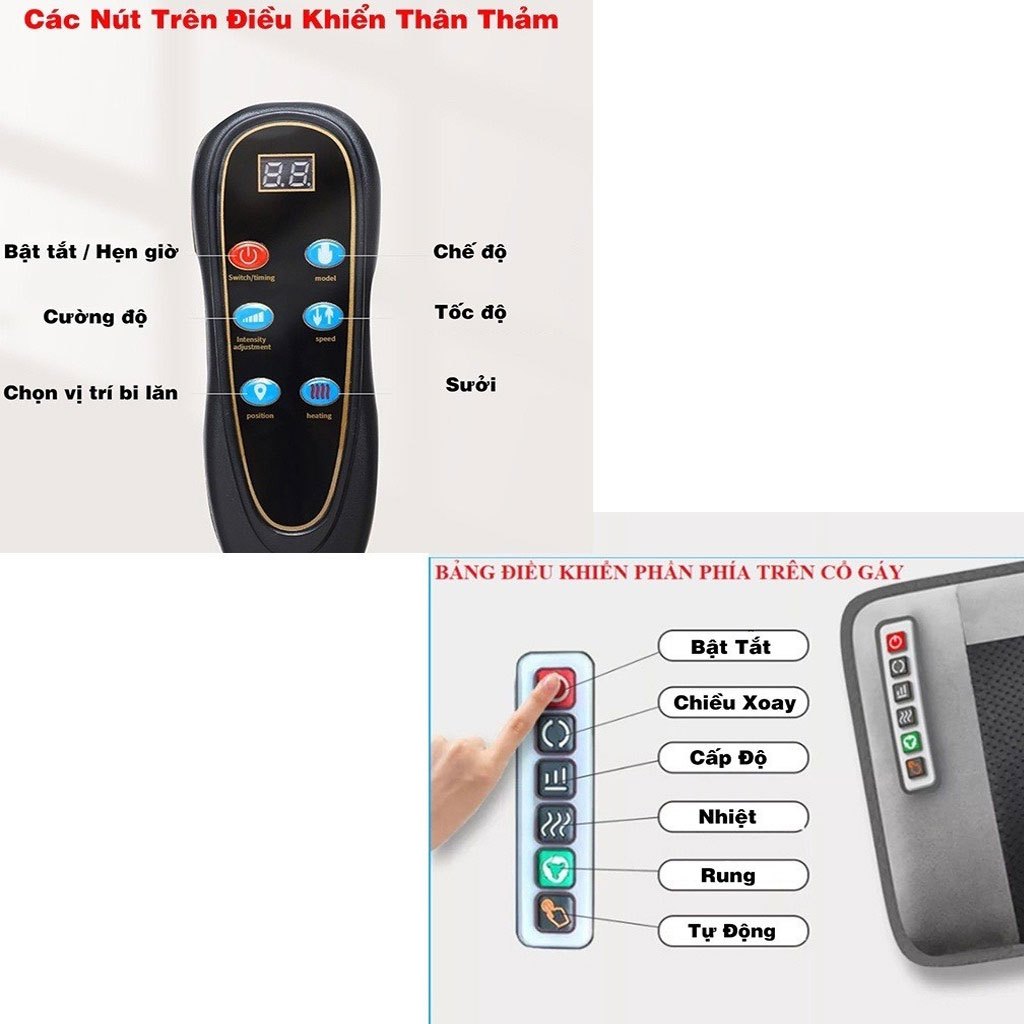 Đệm Massage Toàn Thân - Thảm, Nệm, Gối Matxa Toàn Thân Cổ, Vai, Gáy Kết Hợp Túi Chườm Thảo Dược Kèm Máy Massage Bàn Chân