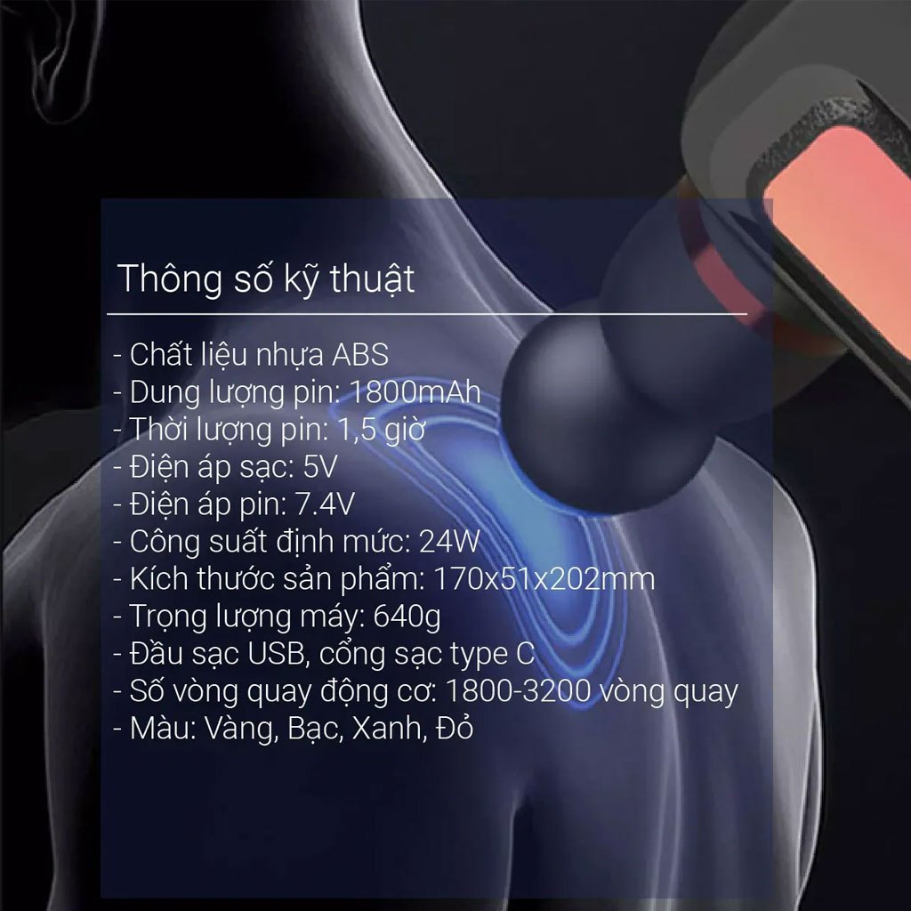 Máy massage cầm tay cao cấp 8 đầu thay thế 32 cấp độ, súng mát xa toàn thân cầm tay đa năng chính hãng