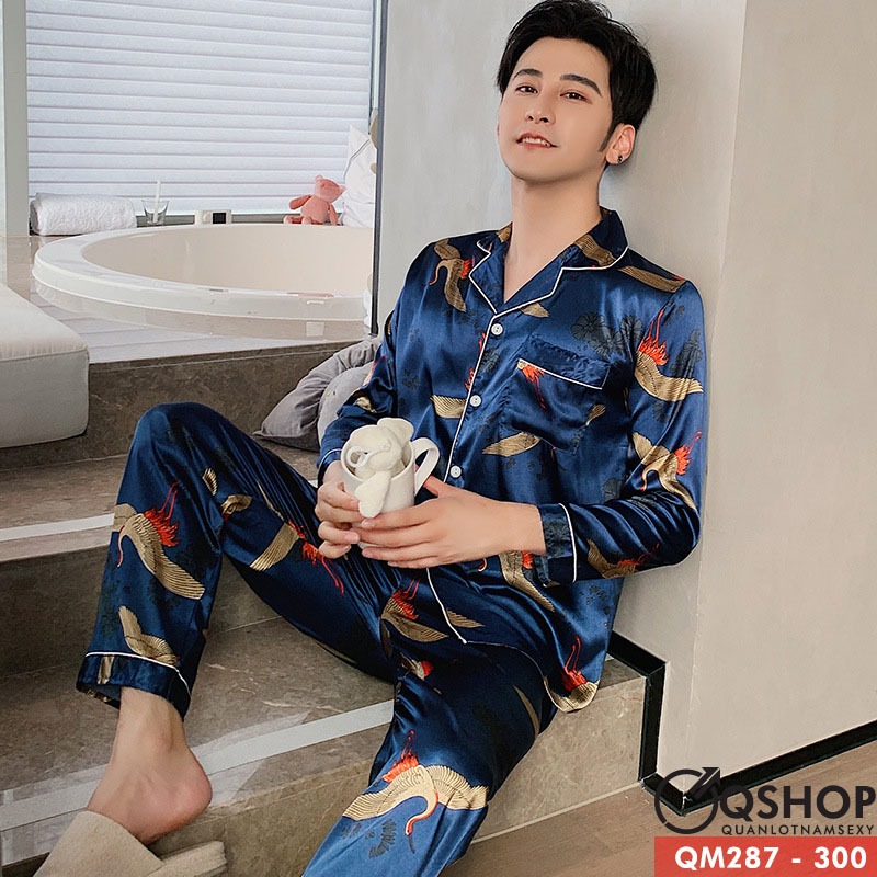 Bộ pijama nam lụa satin mặc nhà mặc ngủ QM172,QM291,QM294,QM295,QM299,QM301