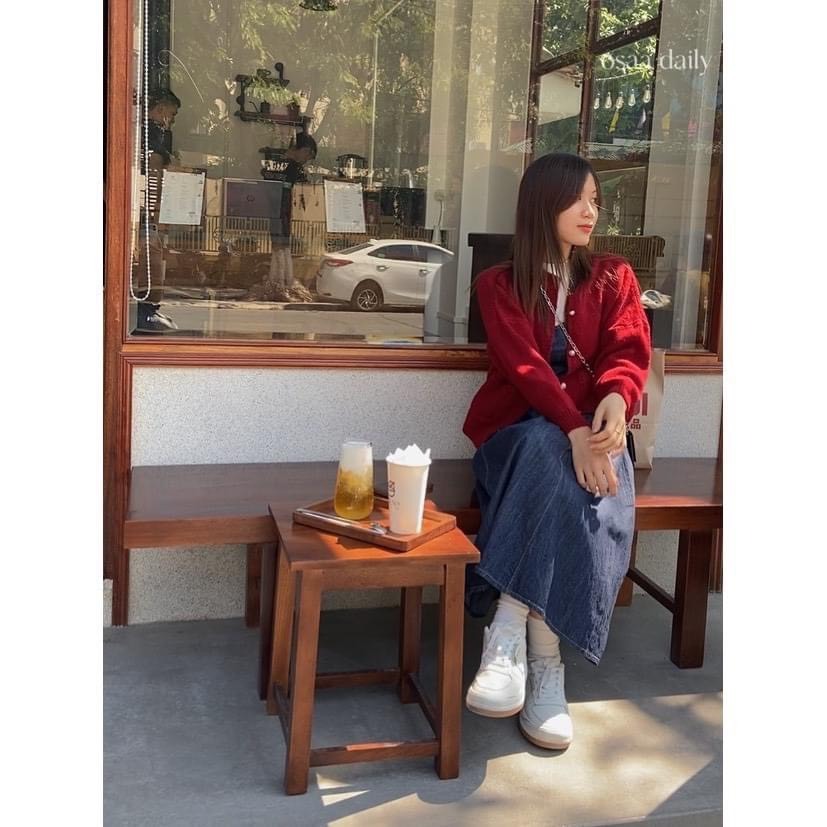 Áo Khoác Cardigan len Cúc Ngọc Tiểu Thư, áo cardigan len trơn phối túi trước siêu dễ thương siêu sah chảnh TX 48