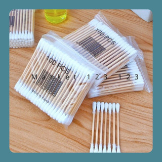 Tăm bông ngoáy tai túi 100 chiếc thân gỗ tiện lợi - Martket123123