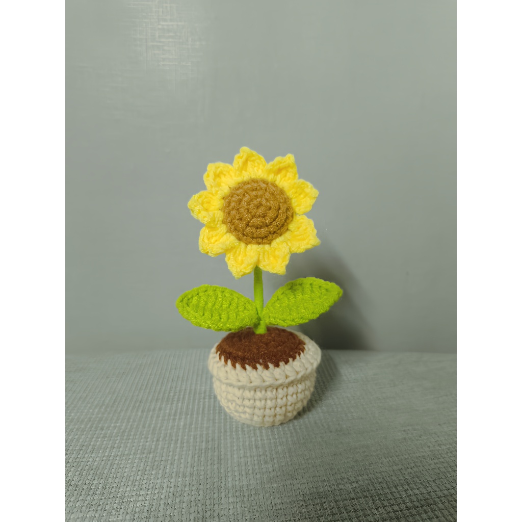 Chậu Hoa Cúc họa mi/ hướng dương bằng len mini