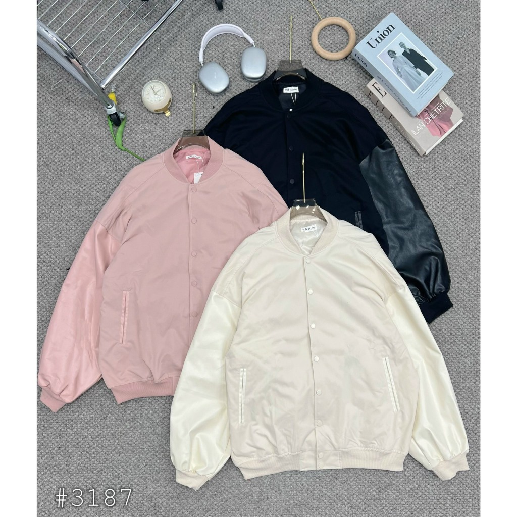 Áo khoác bomber 3 màu phối tay da from rộng - Retrostyle - Aokhoacbomber3187_P7K8