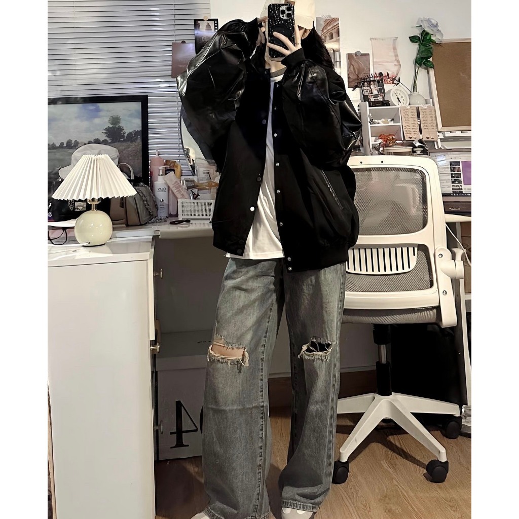 Áo khoác bomber 3 màu phối tay da from rộng - Retrostyle - Aokhoacbomber3187_P7K8