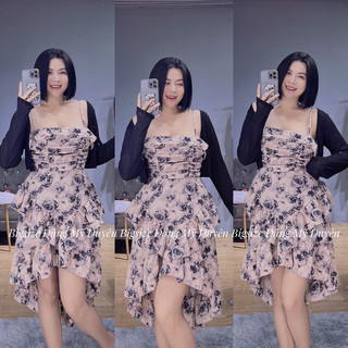 ĐẦM DÂY HOA KÈM KHOÁT [BIGSIZE ĐẶNG MỸ DUYÊN 55-90KG]ẢNH CHỤP THẬT