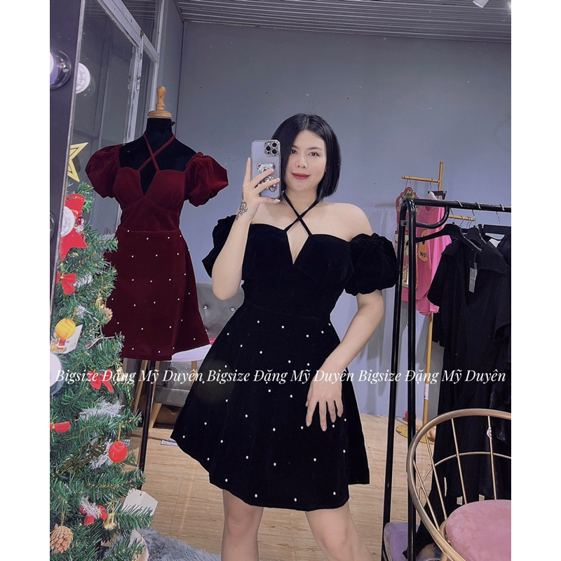 ĐẦM NHUNG ĐÍNH HẠT NGỌC ẢNH CHỤP THẬT