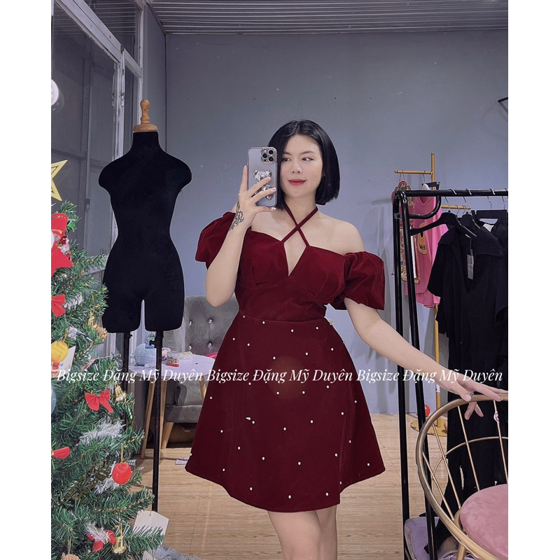 ĐẦM NHUNG ĐÍNH HẠT NGỌC ẢNH CHỤP THẬT