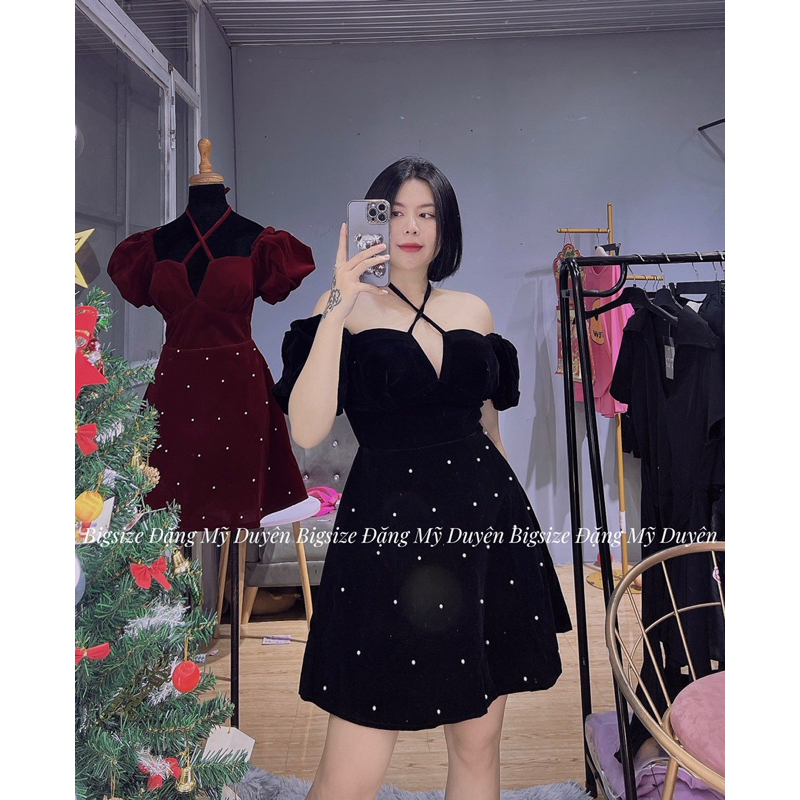 ĐẦM NHUNG ĐÍNH HẠT NGỌC ẢNH CHỤP THẬT