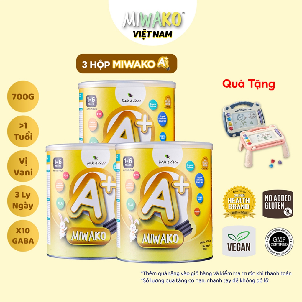 Sữa Công Thức Hạt Thực Vật Hữu Cơ MIWAKO A+ 700gr vị Vani x 3 hộp (2,1kg) - Miwako Official Store