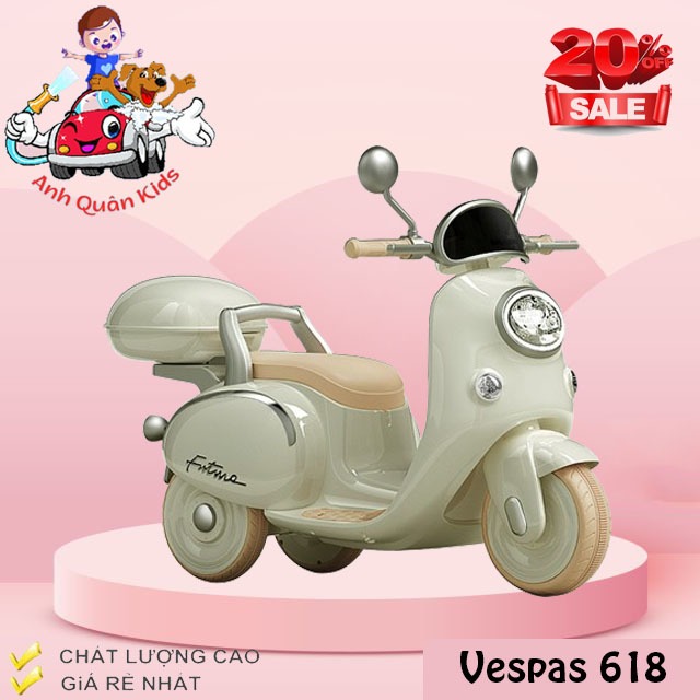 Xe máy điện trẻ em Vespas mẫu mới 2023 618,Q518 Anh Quân Kids